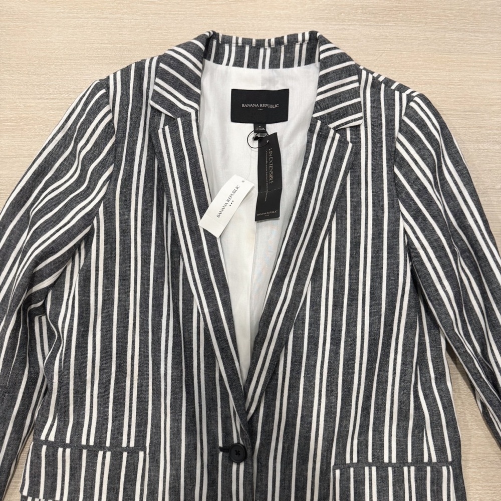 NWT Linen Banana Republic Single Button Stripe Blazer Jacket size 6